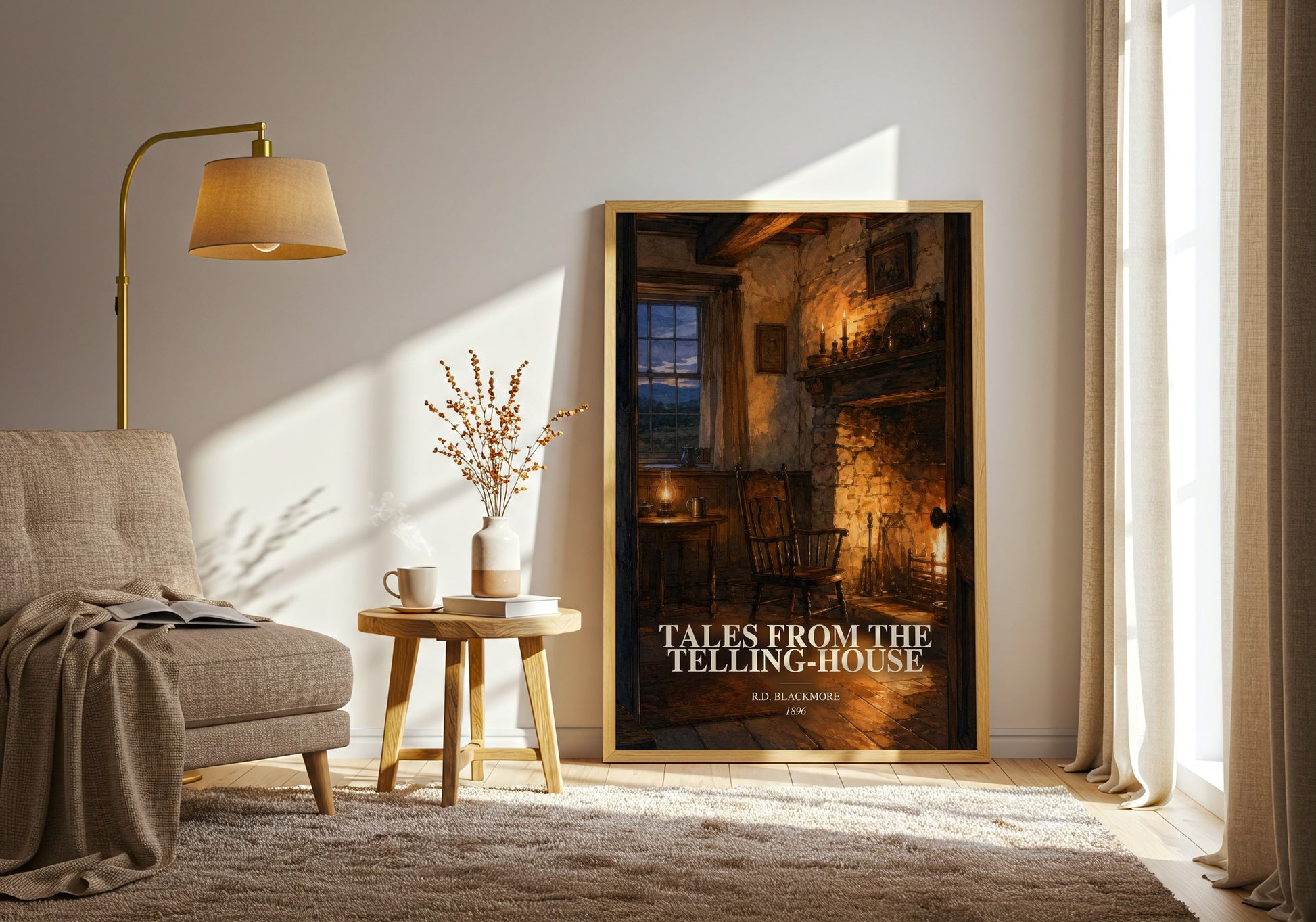 Tales From The Telling-House watercolour print in frame leaning in hallway – classic literature wall art