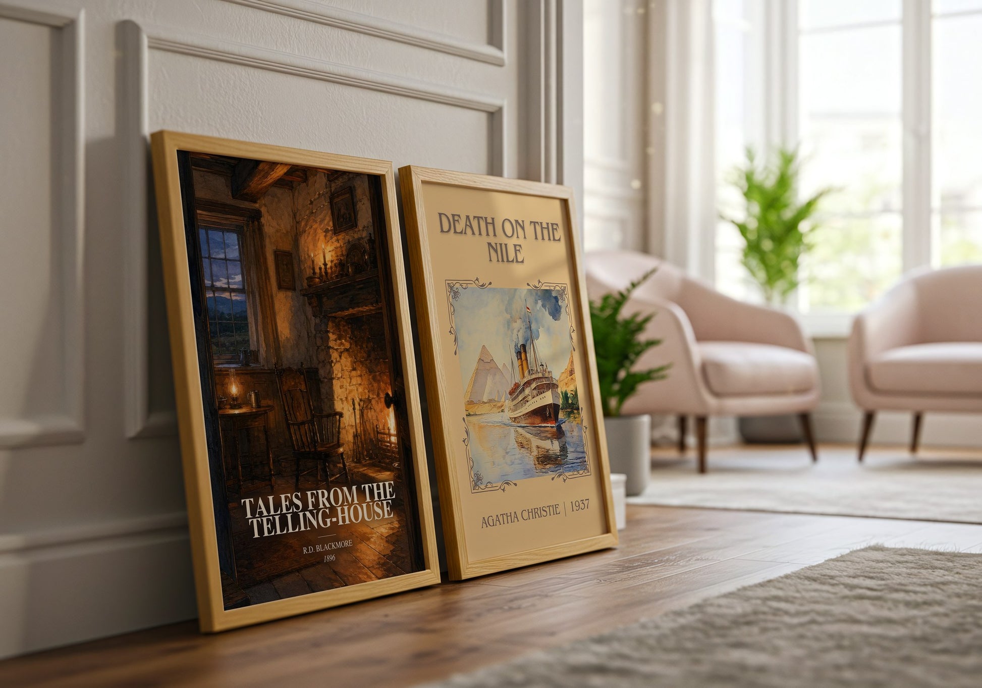 Tales From The Telling-House watercolour print framed by window – literary home decor