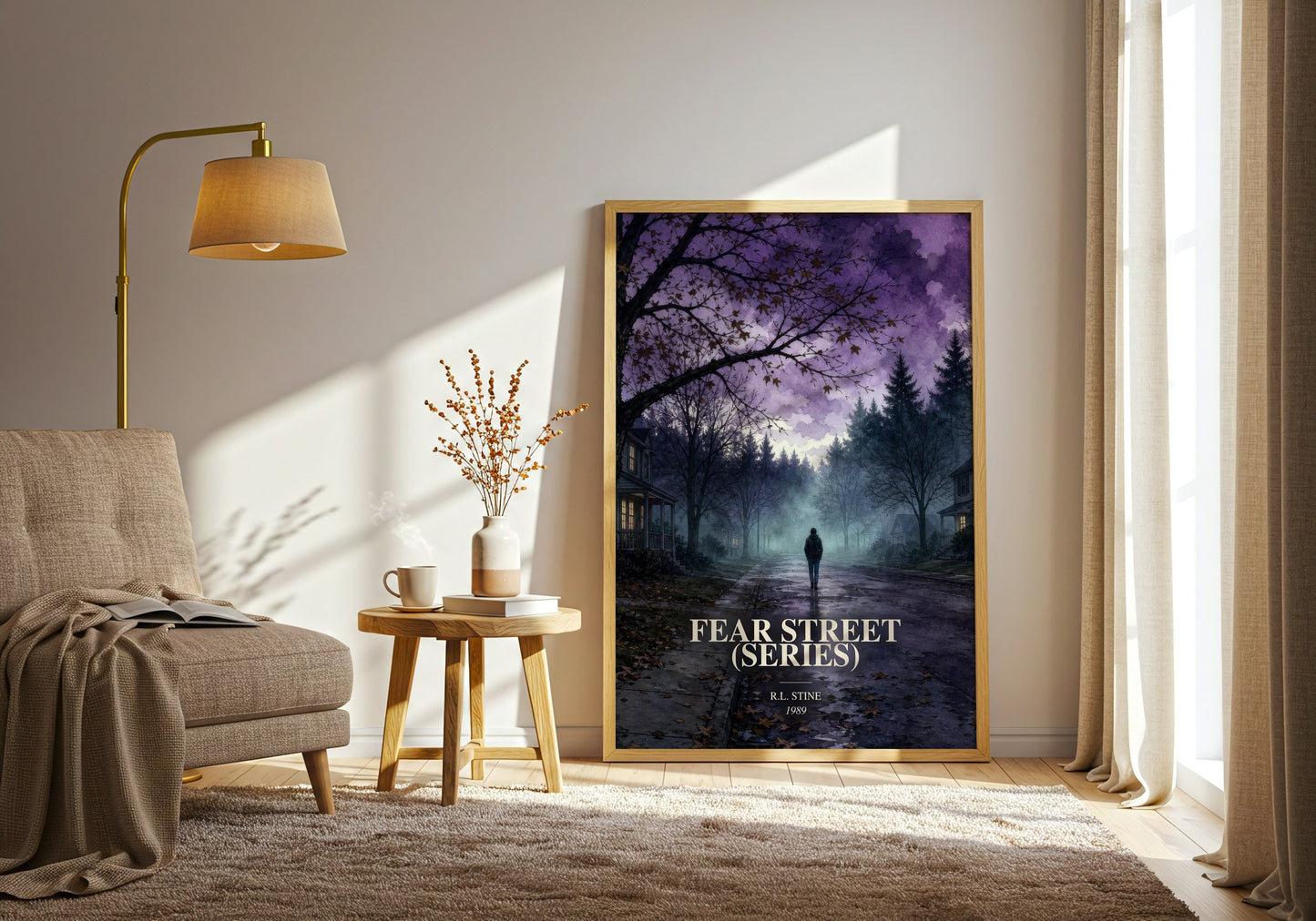 Fear Street (Series) watercolour print in frame leaning in hallway – young adult wall art