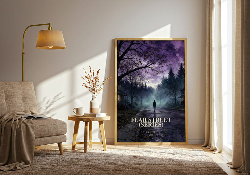 Fear Street (Series) watercolour print in frame leaning in hallway – young adult wall art