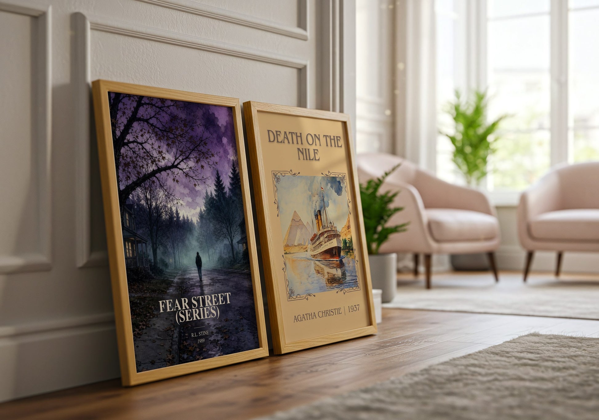 Fear Street (Series) watercolour print framed by window – literary home decor