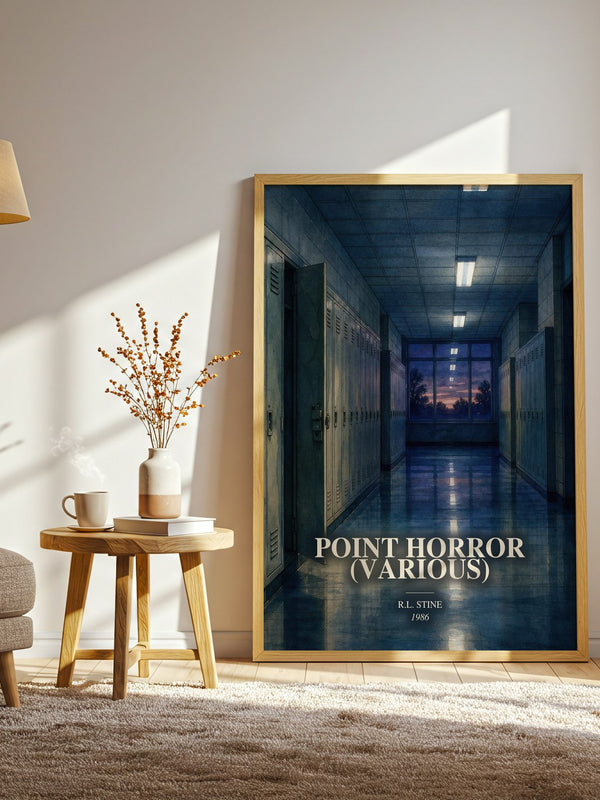 Point Horror (Various) watercolour print in frame leaning in hallway – horror wall art