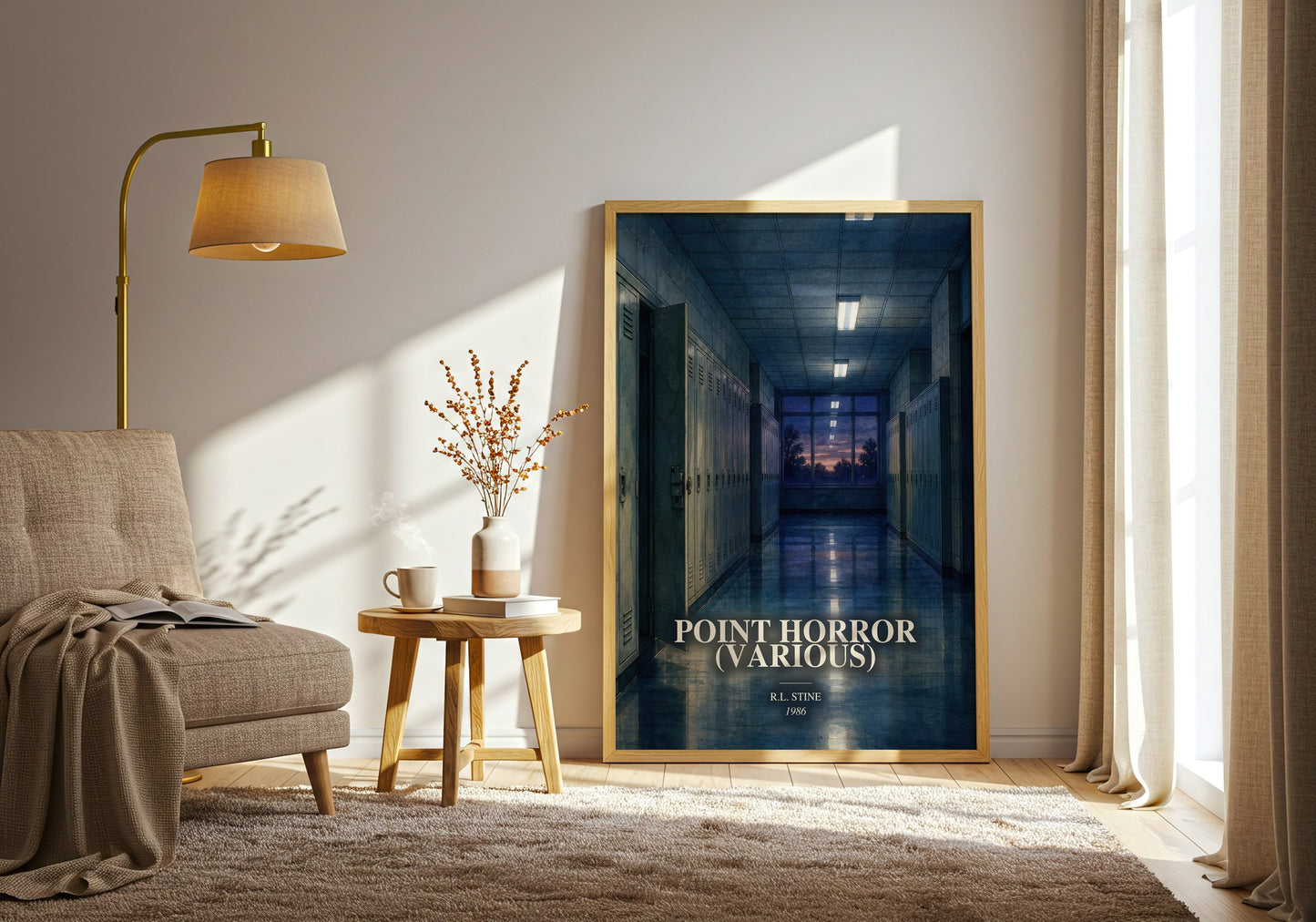 Point Horror (Various) watercolour print in frame leaning in hallway – horror wall art
