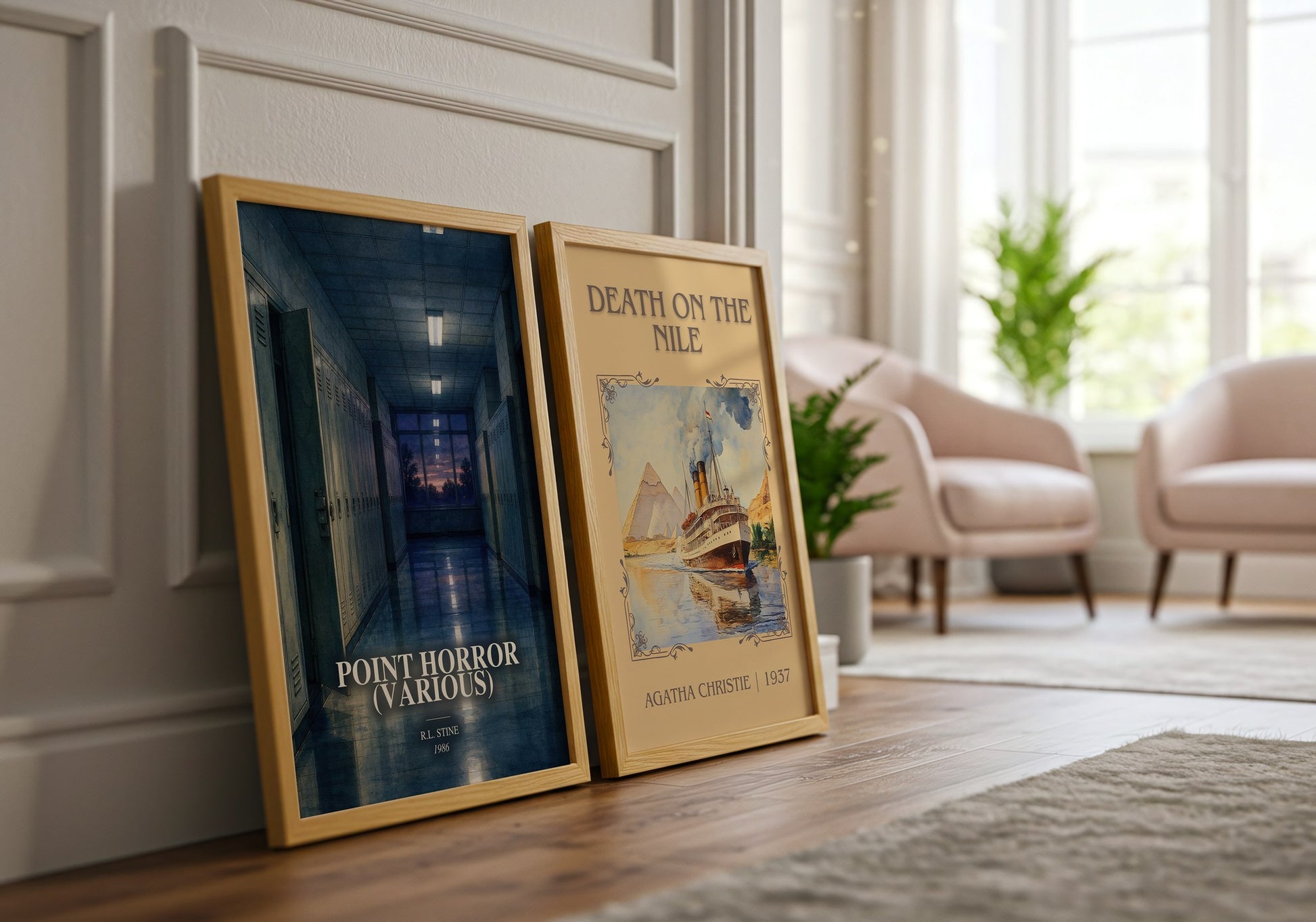 Point Horror (Various) watercolour print framed by window – literary home decor