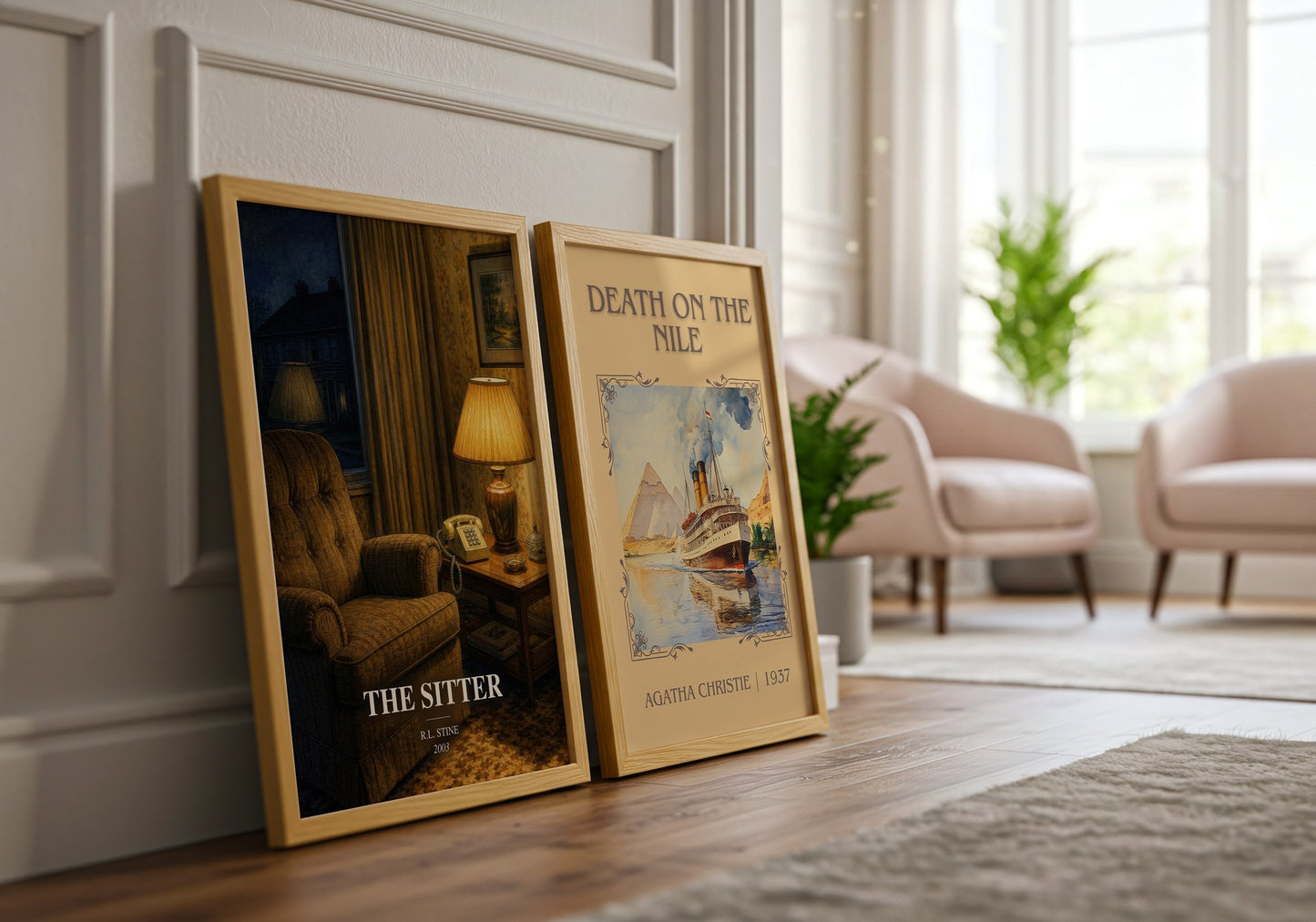 The Sitter watercolour print framed by window – literary home decor