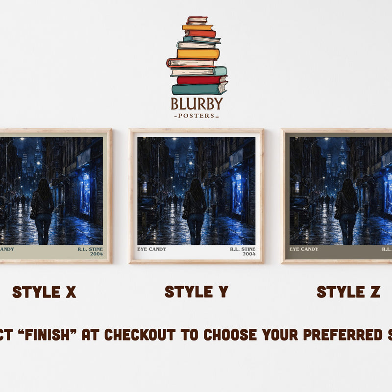 Eye Candy literary print in frame leaning in hallway – thriller wall art