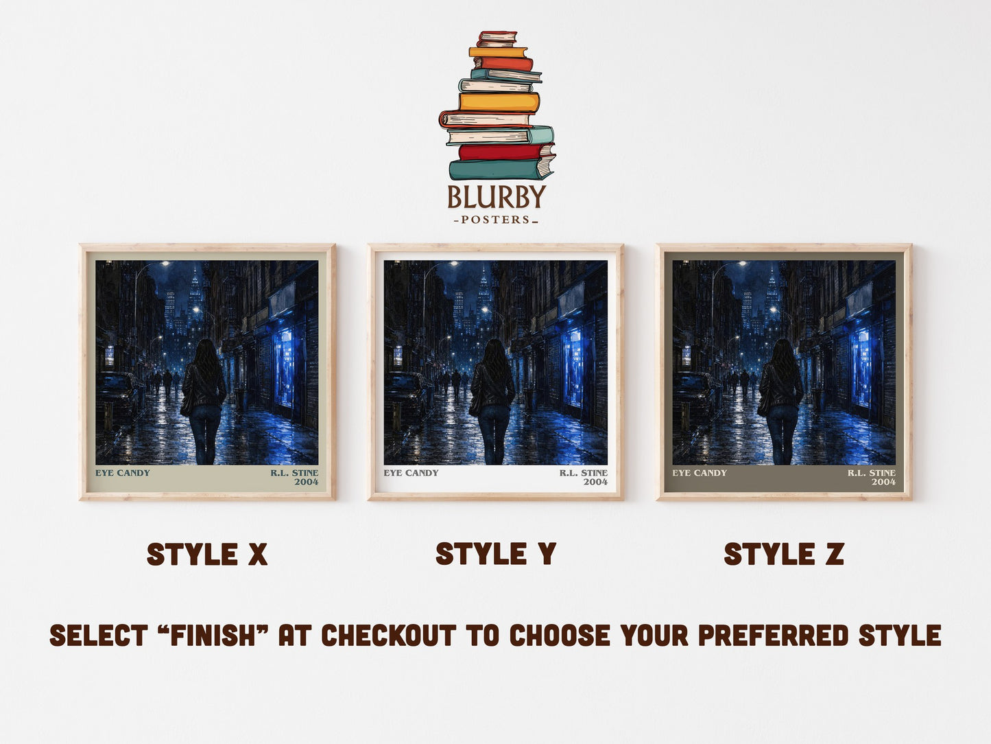 Eye Candy literary print in frame leaning in hallway – thriller wall art