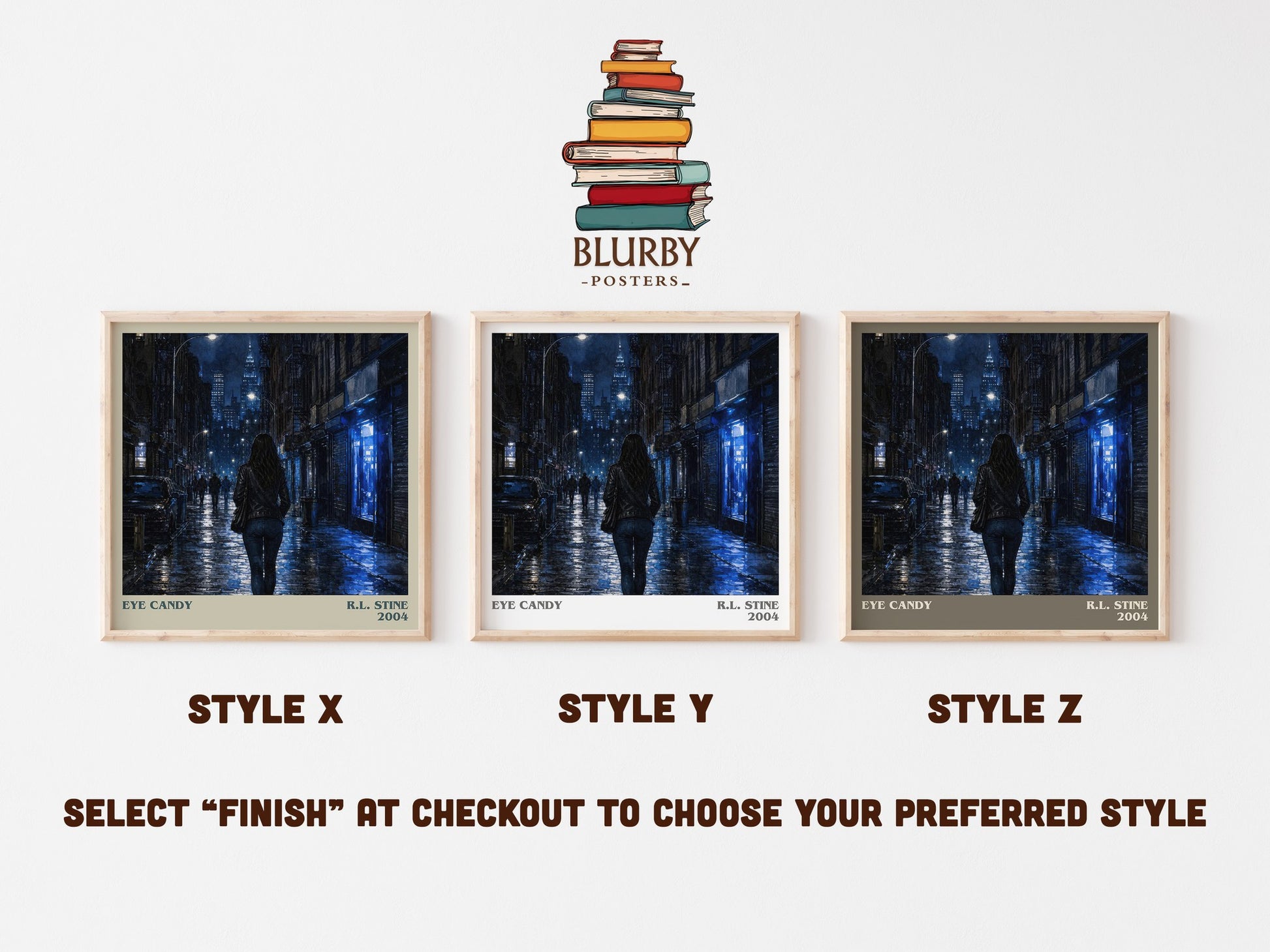 Eye Candy literary print in frame leaning in hallway – thriller wall art