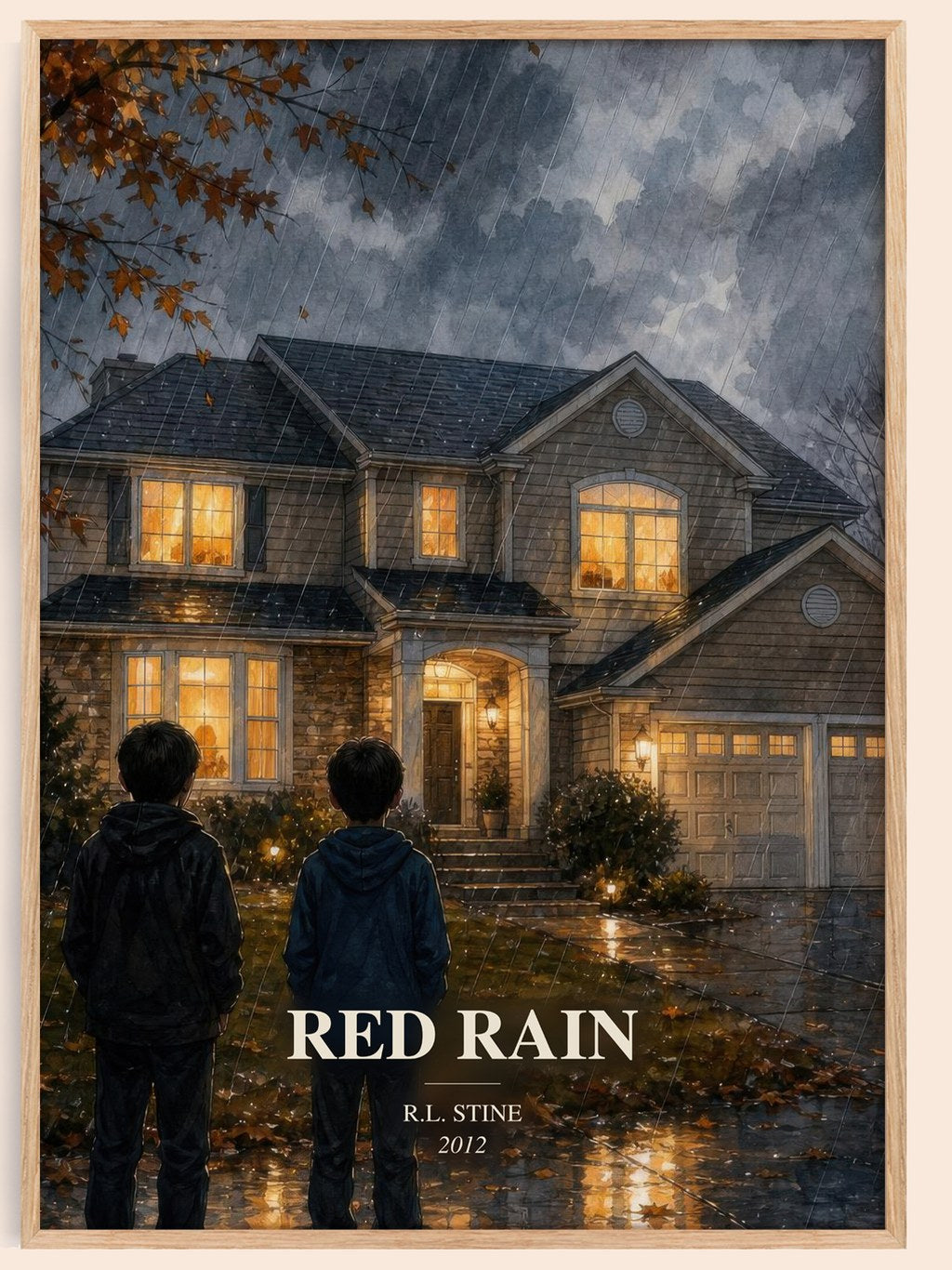 Red Rain watercolour book poster by R.L. Stine – framed literary art print
