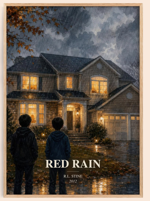 Red Rain watercolour book poster by R.L. Stine – framed literary art print
