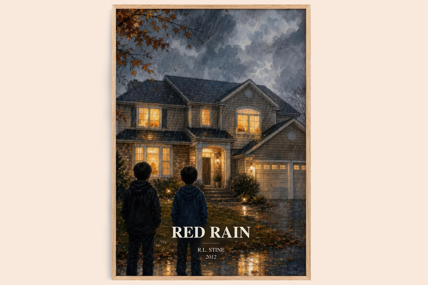 Red Rain watercolour book poster by R.L. Stine – framed literary art print