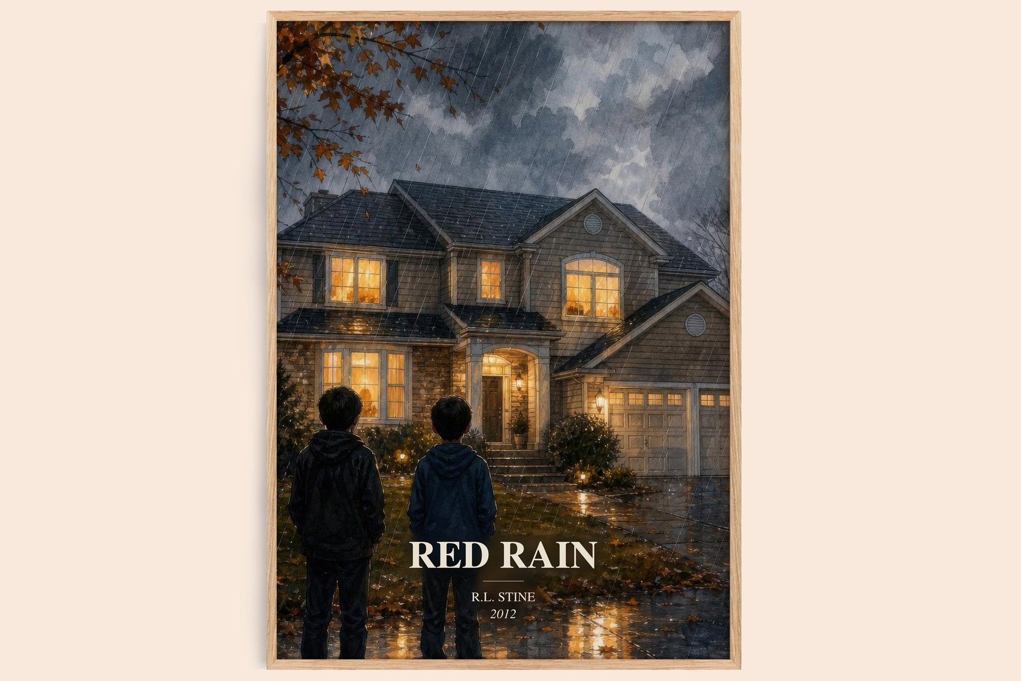 Red Rain watercolour book poster by R.L. Stine – framed literary art print