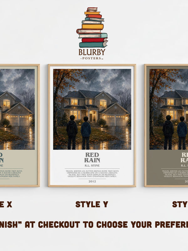 Red Rain bookish print in frame leaning in hallway – horror wall art