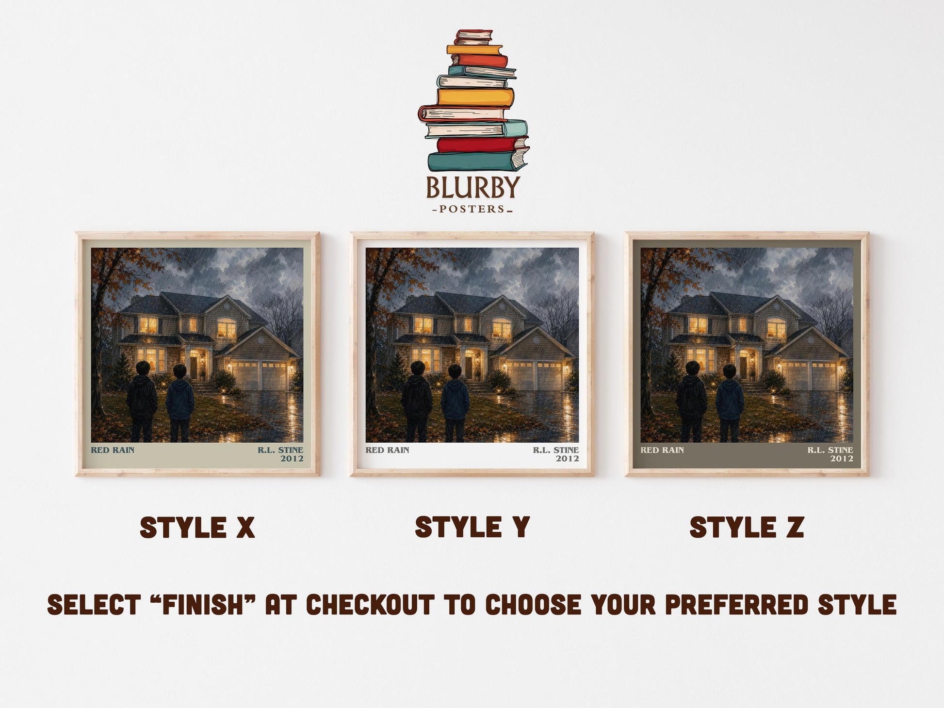 Red Rain literary print in frame leaning in hallway – horror wall art