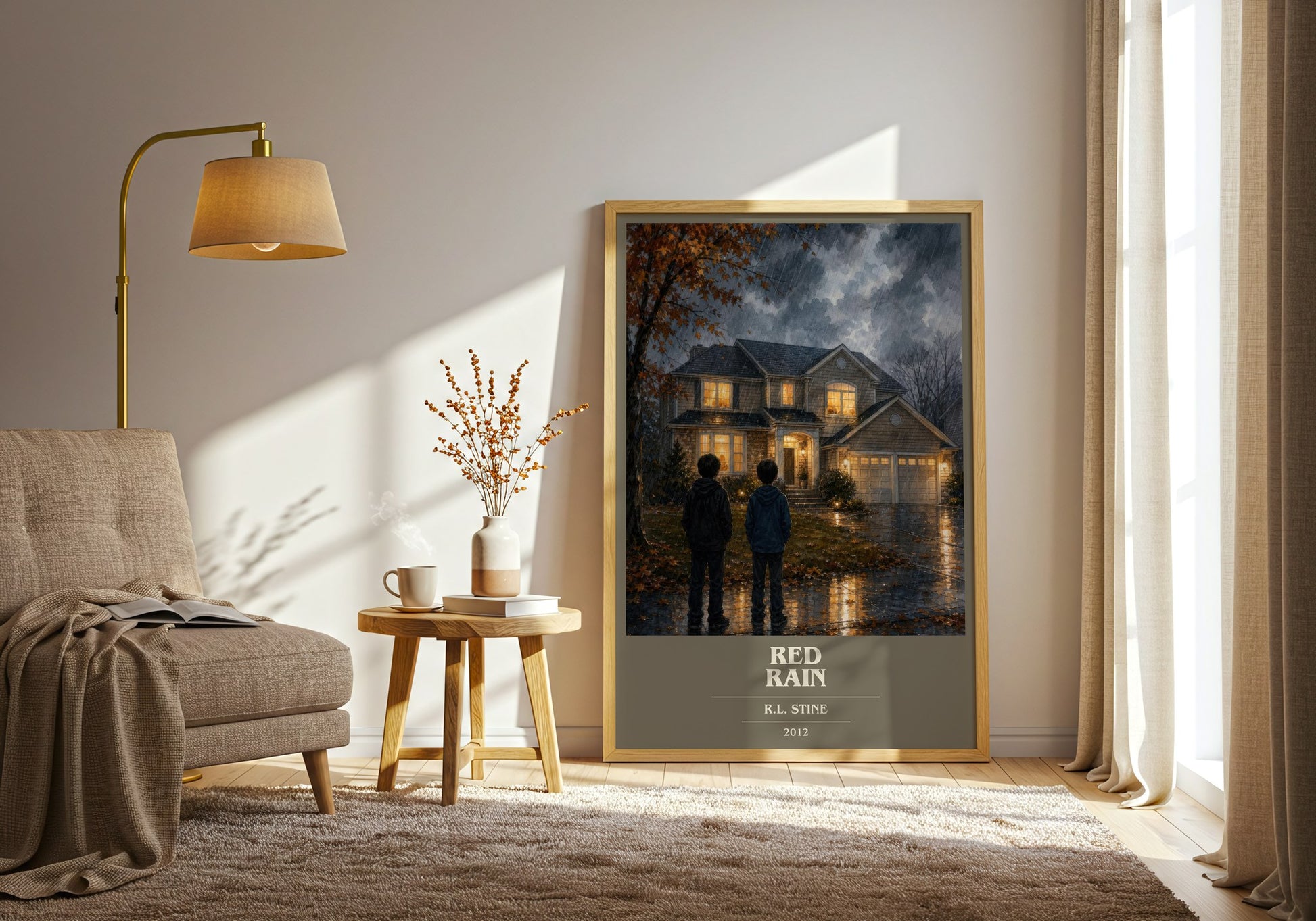 Red Rain book cover print on bookshelf – R.L. Stine fan gift