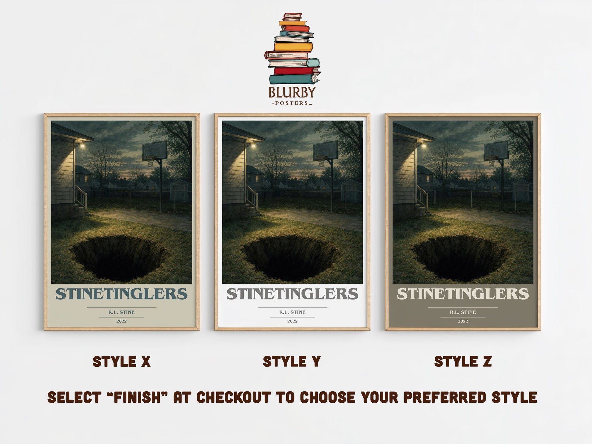 Stinetinglers book cover print in frame leaning in hallway – childrens wall art