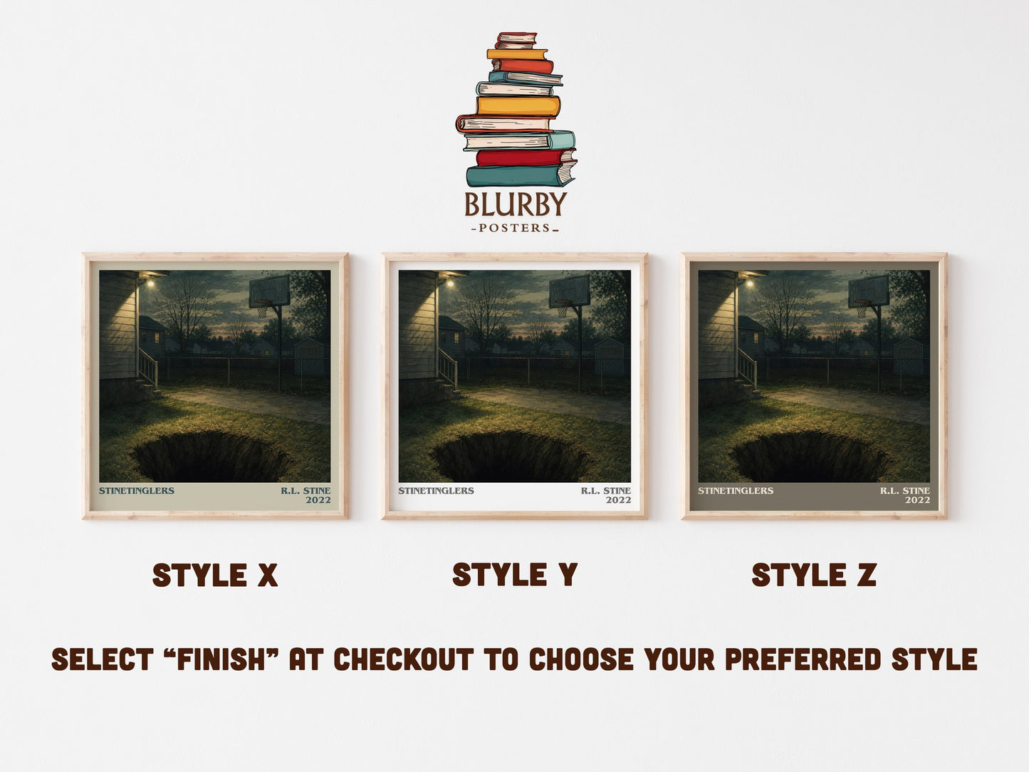 Stinetinglers literary print in frame leaning in hallway – childrens wall art