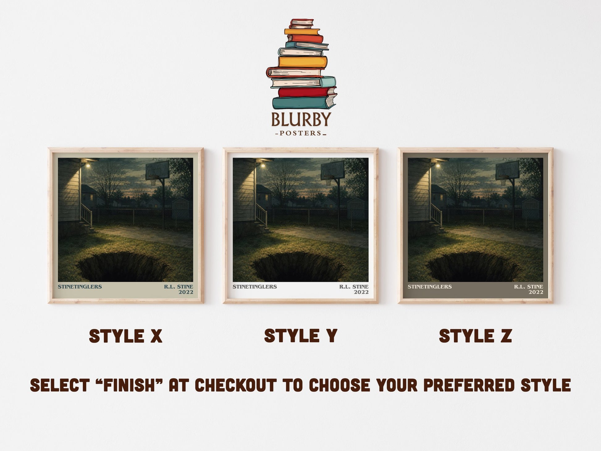 Stinetinglers literary print in frame leaning in hallway – childrens wall art