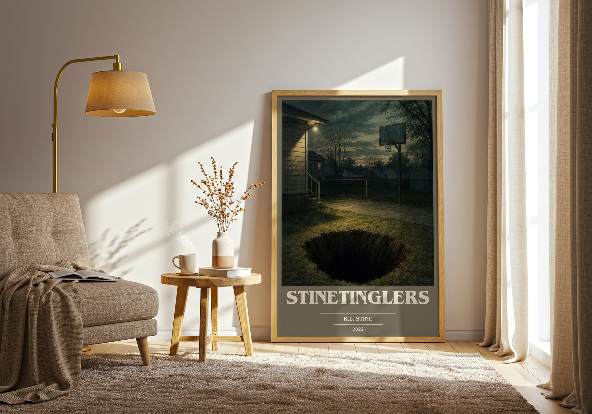 Stinetinglers book cover print on bookshelf – R.L. Stine fan gift