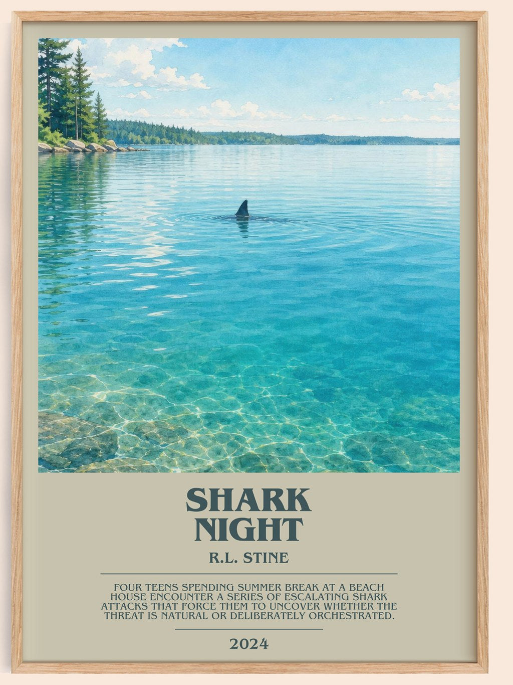 Shark Night bookish book poster by R.L. Stine – framed literary art print