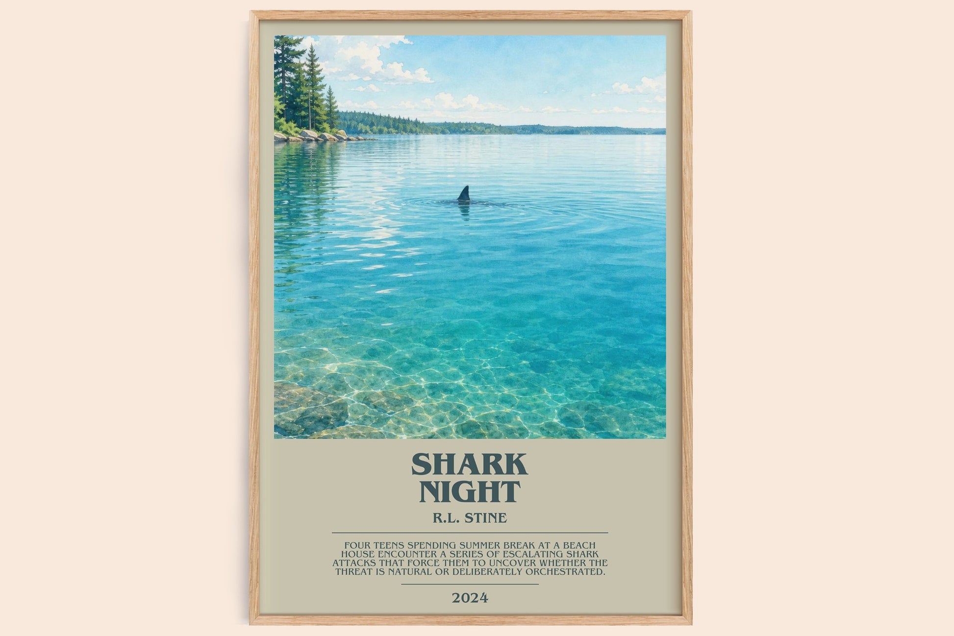 Shark Night bookish book poster by R.L. Stine – framed literary art print