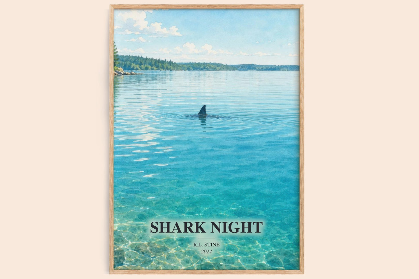 Shark Night watercolour book poster by R.L. Stine – framed literary art print