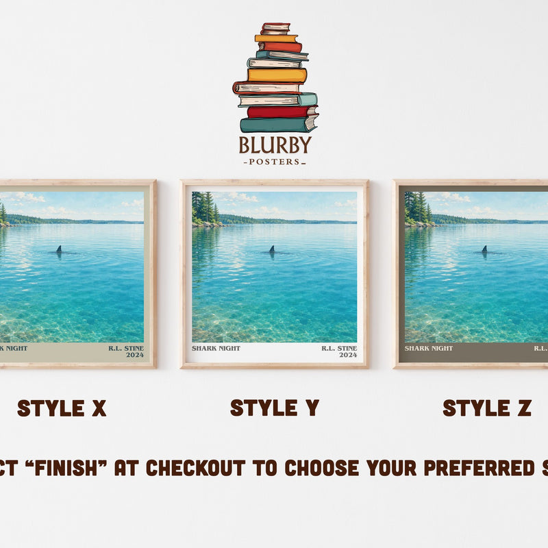 Shark Night literary print in frame leaning in hallway – horror wall art