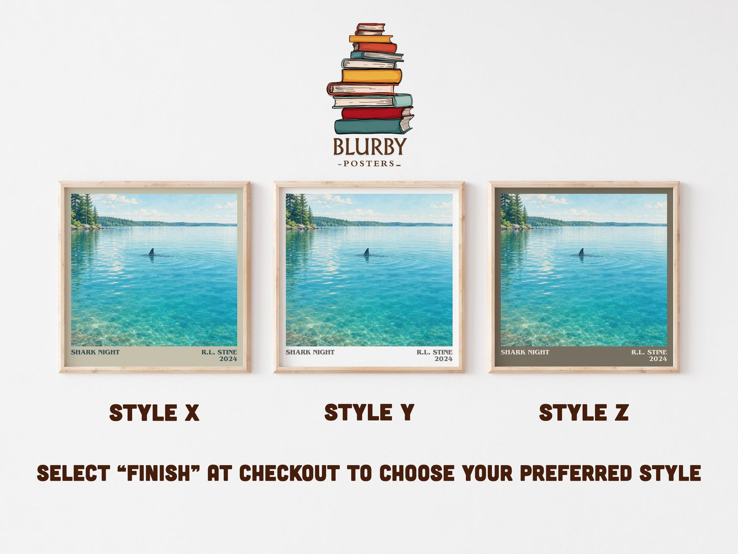 Shark Night literary print in frame leaning in hallway – horror wall art