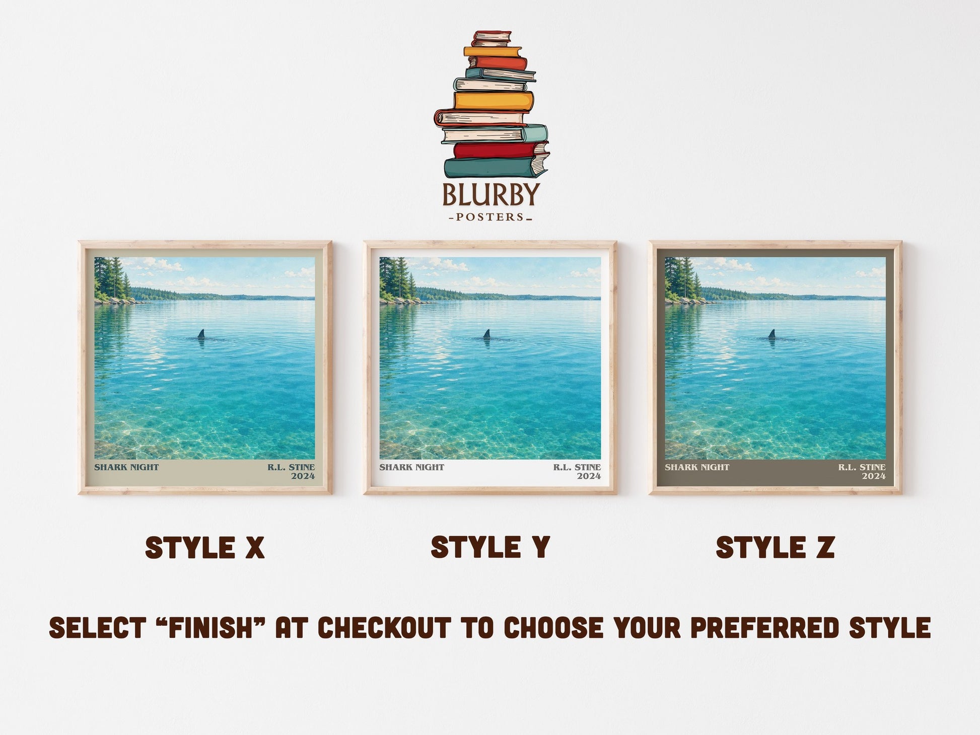 Shark Night literary print in frame leaning in hallway – horror wall art