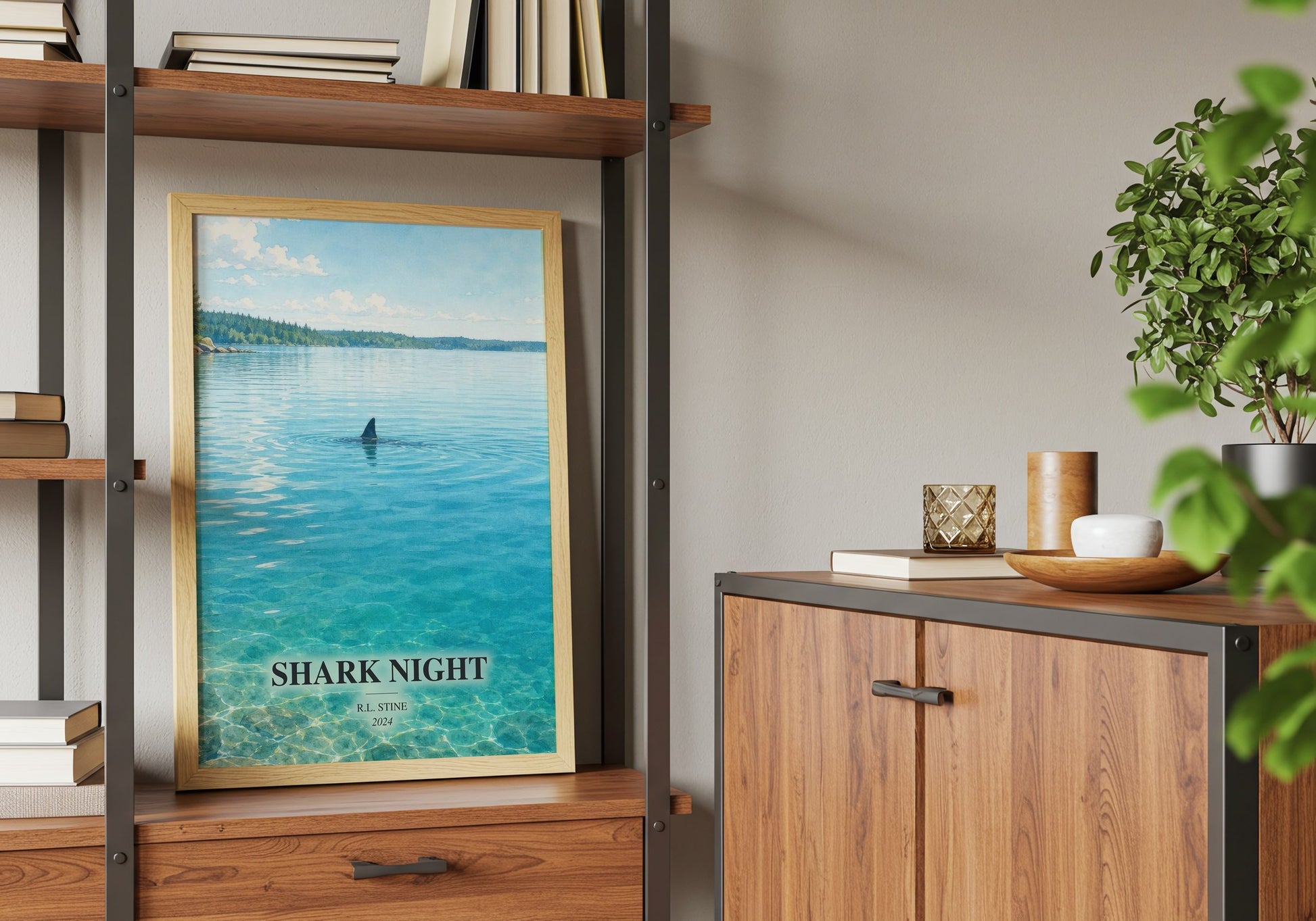 Shark Night book watercolour illustration paper finish options – matte satin gloss