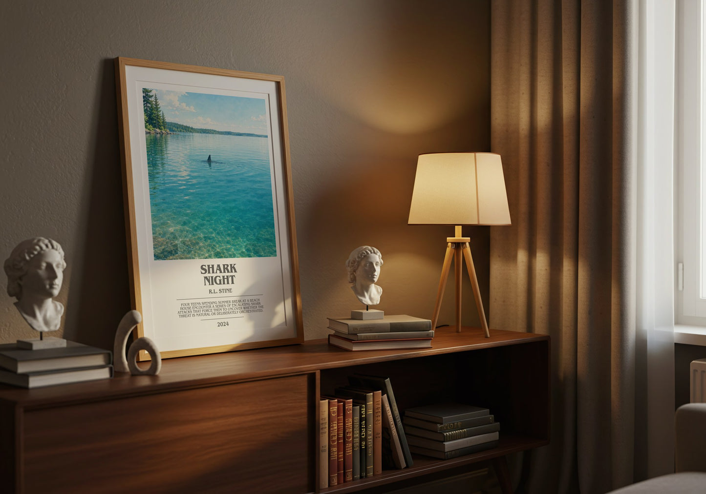Shark Night bookish book poster framed on wall – horror wall art