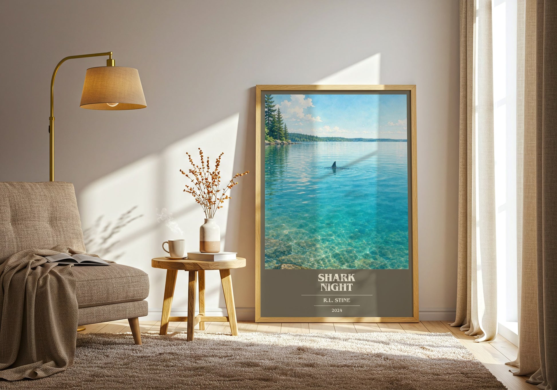 Shark Night book cover print on bookshelf – R.L. Stine fan gift