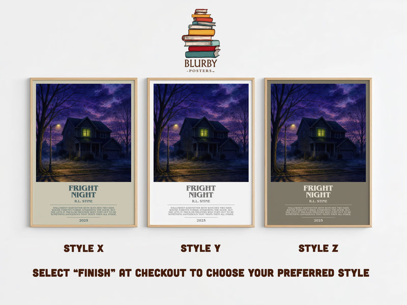 Fright Night bookish print in frame leaning in hallway – horror wall art