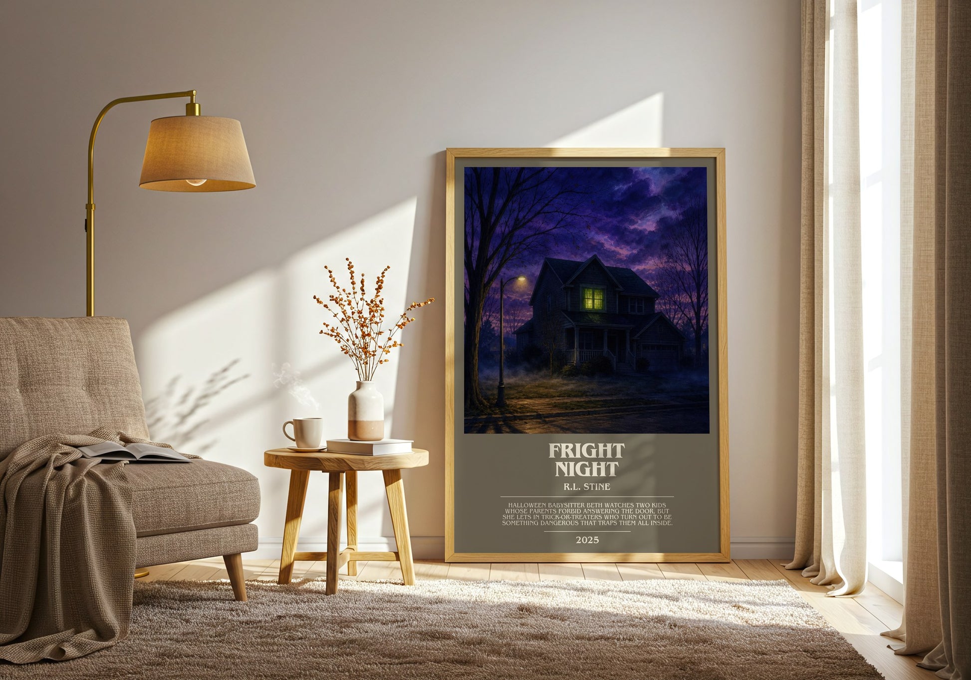 Fright Night bookish print on bookshelf – R.L. Stine fan gift