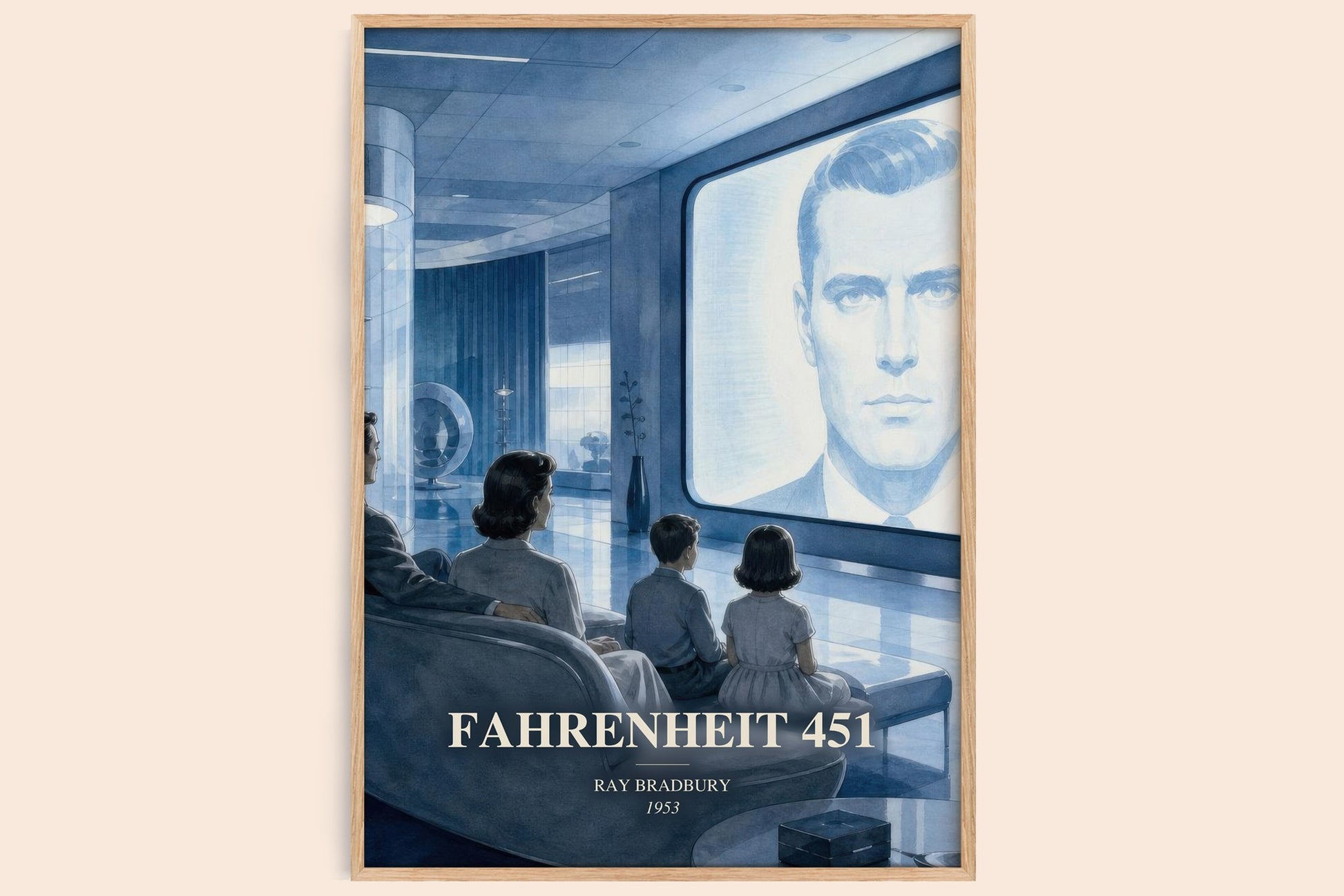 Fahrenheit 451 watercolour book poster by Ray Bradbury – framed literary art print
