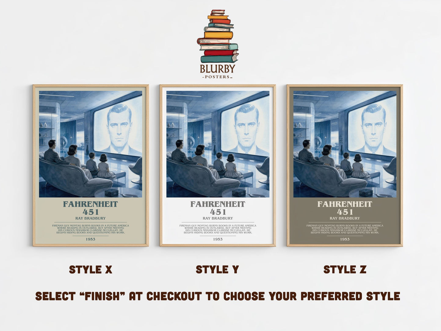 Fahrenheit 451 bookish print in frame leaning in hallway – sci fi wall art
