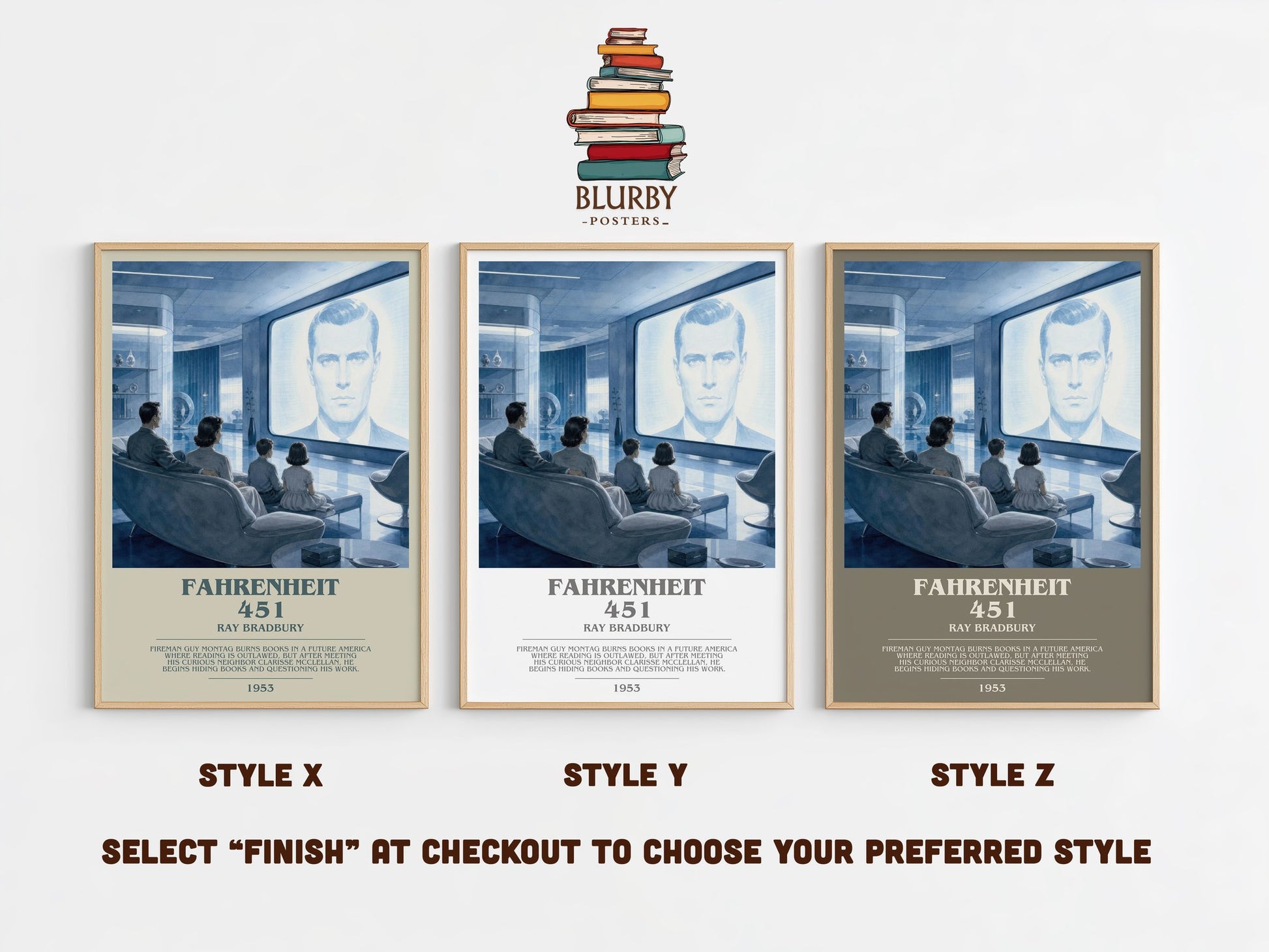 Fahrenheit 451 bookish print in frame leaning in hallway – sci fi wall art