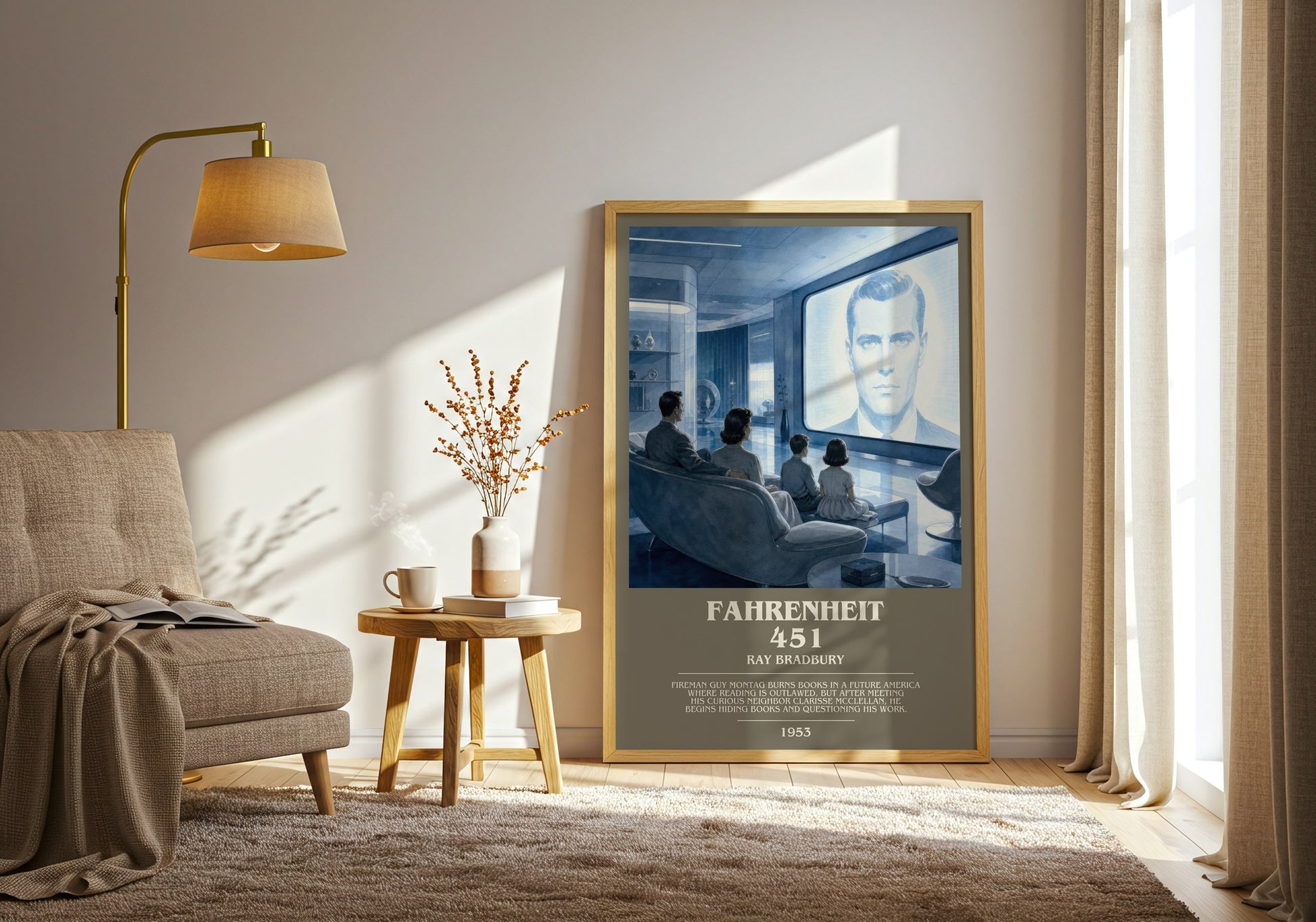 Fahrenheit 451 bookish print on bookshelf – Ray Bradbury fan gift