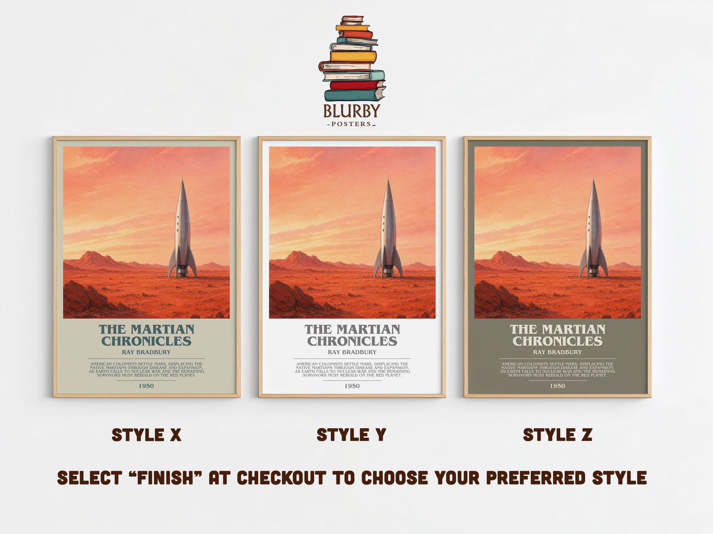The Martian Chronicles bookish print in frame leaning in hallway – sci fi wall art