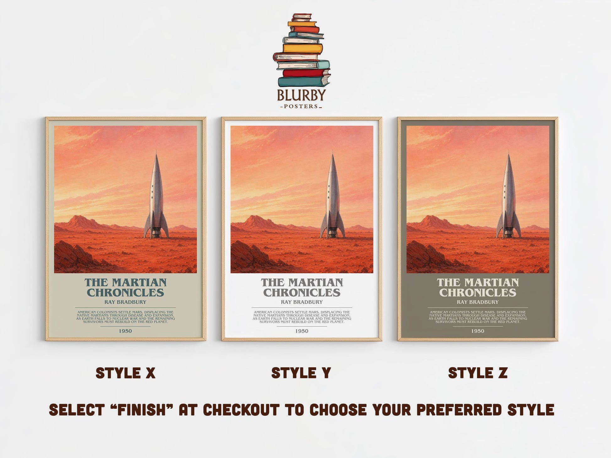 The Martian Chronicles bookish print in frame leaning in hallway – sci fi wall art