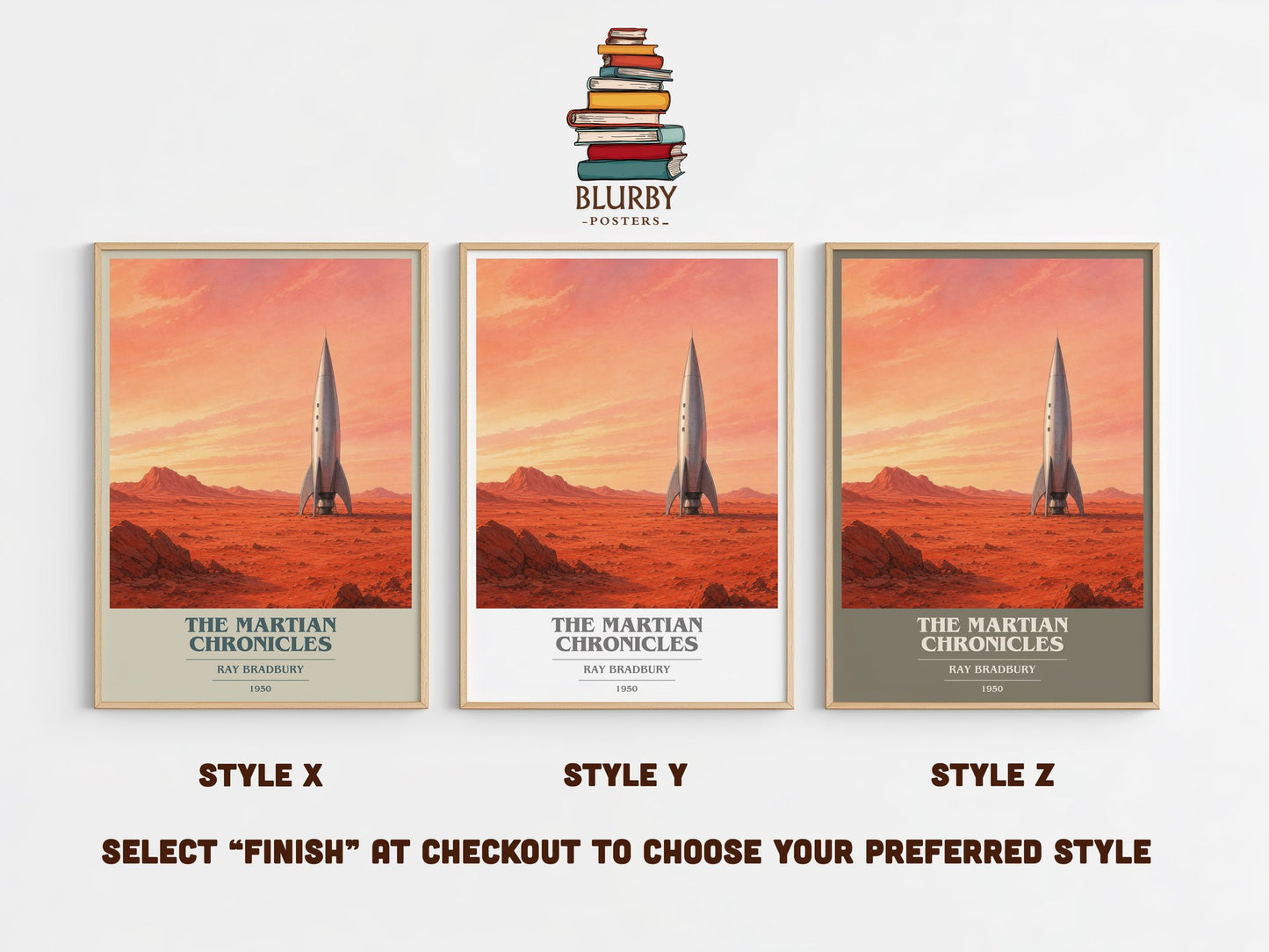 The Martian Chronicles book cover print in frame leaning in hallway – sci fi wall art