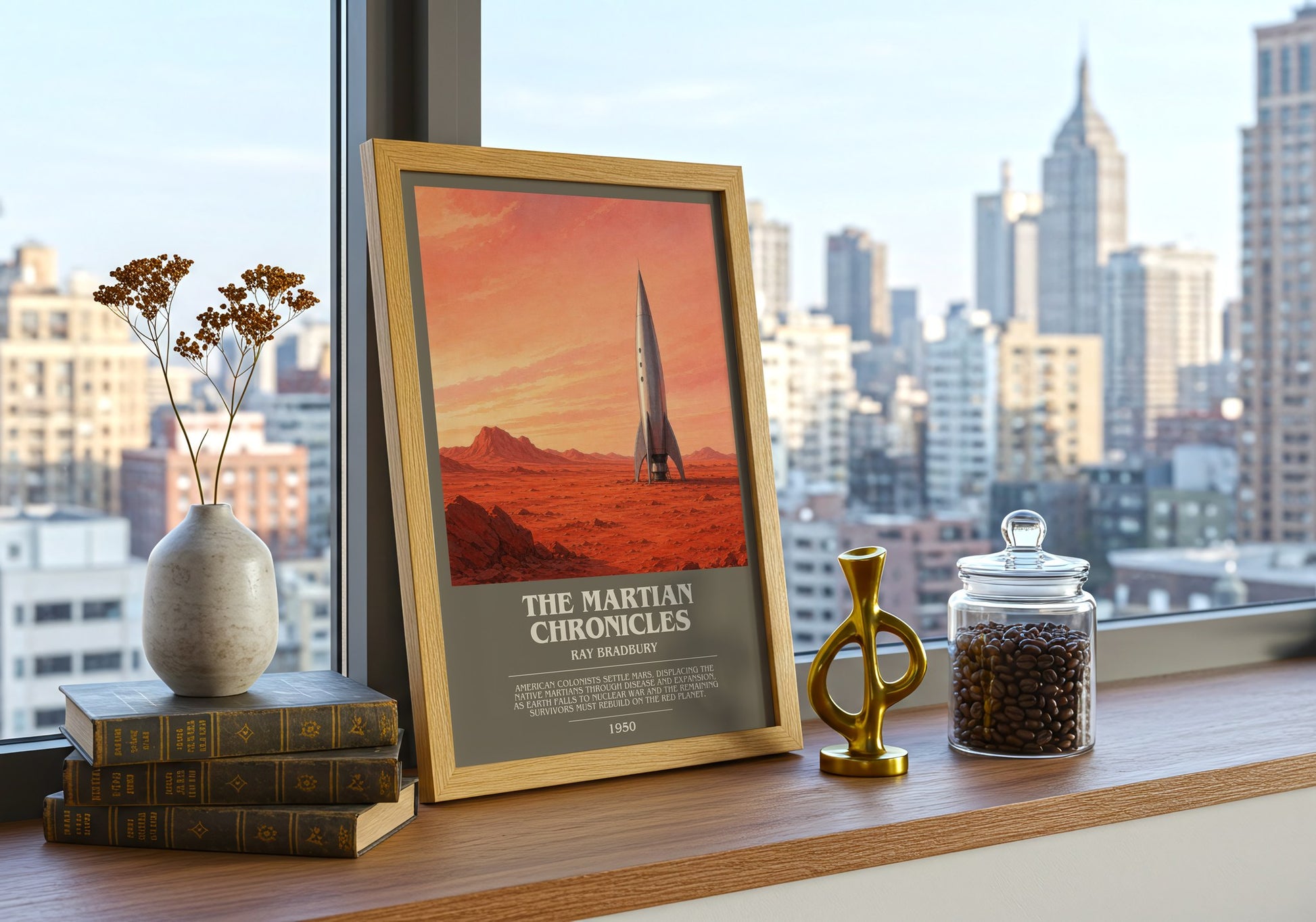 The Martian Chronicles bookish print framed by window – literary home decor