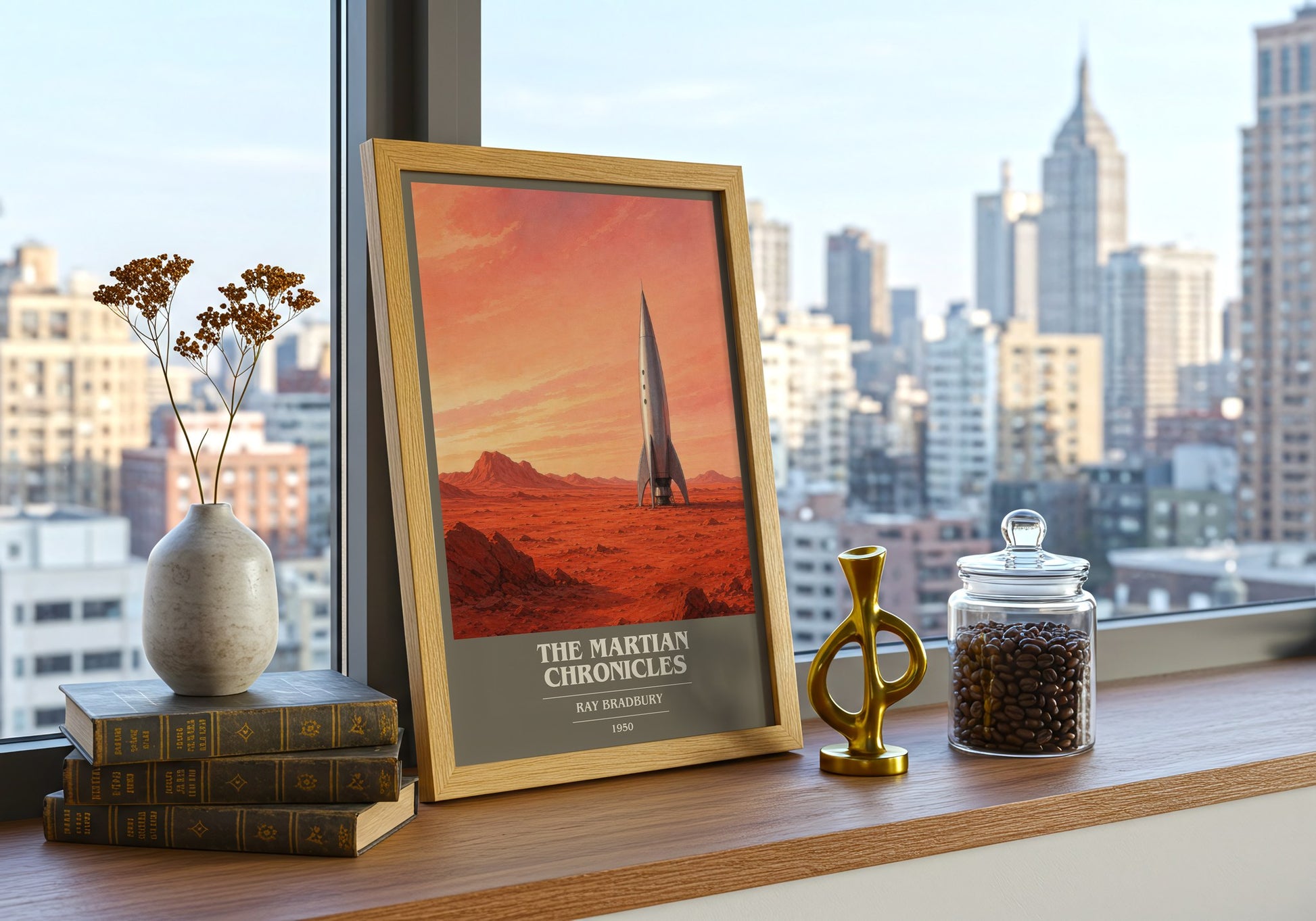 The Martian Chronicles book cover print framed by window – literary home decor