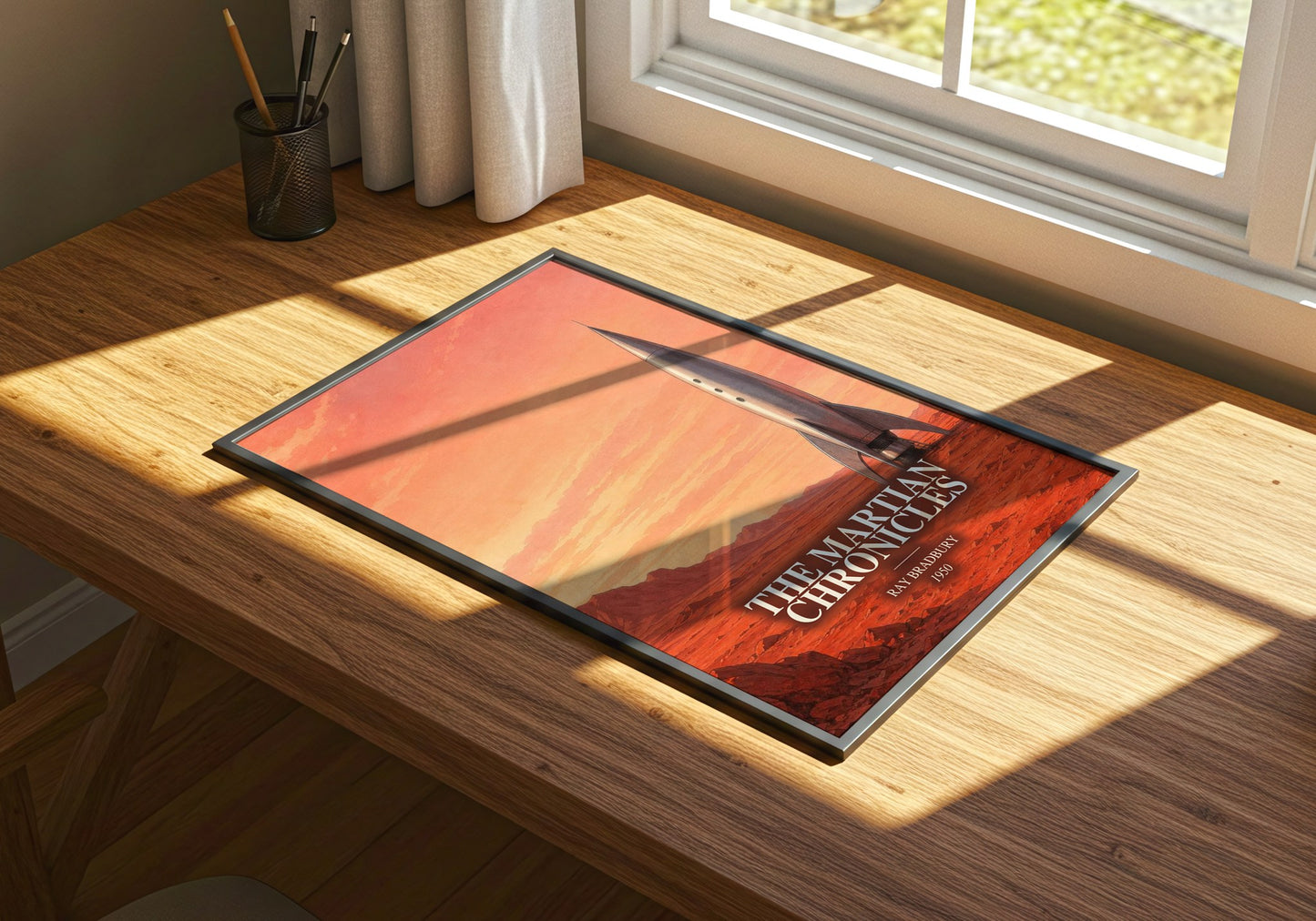 The Martian Chronicles watercolour book poster framed on wall – sci fi wall art