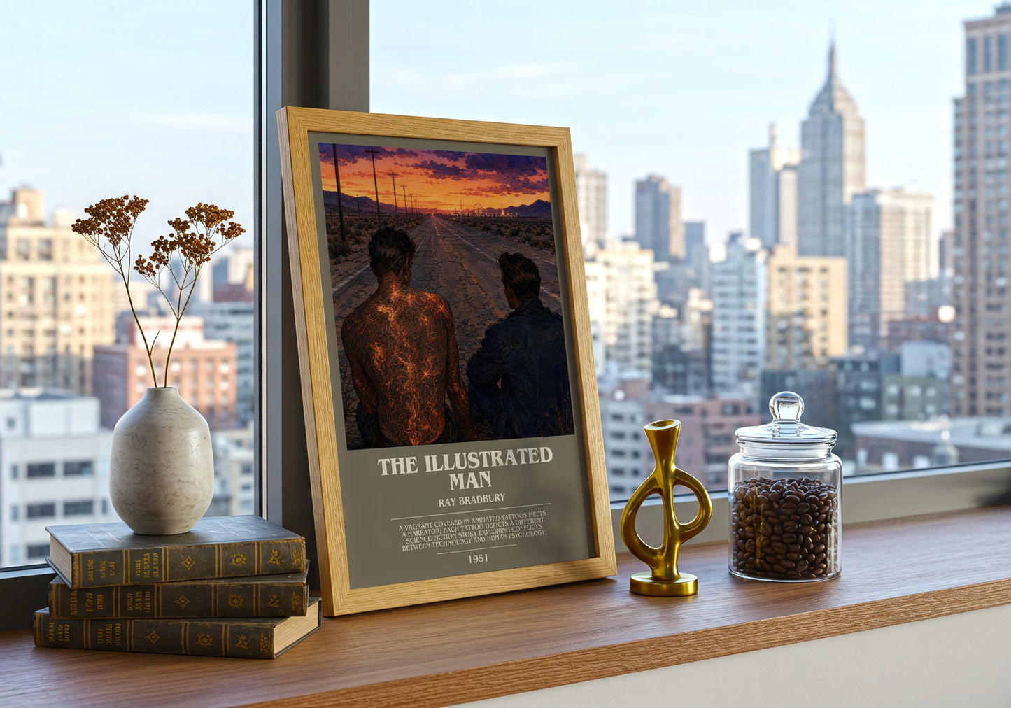 The Illustrated Man bookish print framed by window – literary home decor