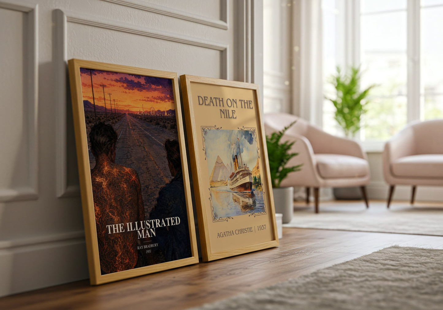 The Illustrated Man watercolour print framed by window – literary home decor