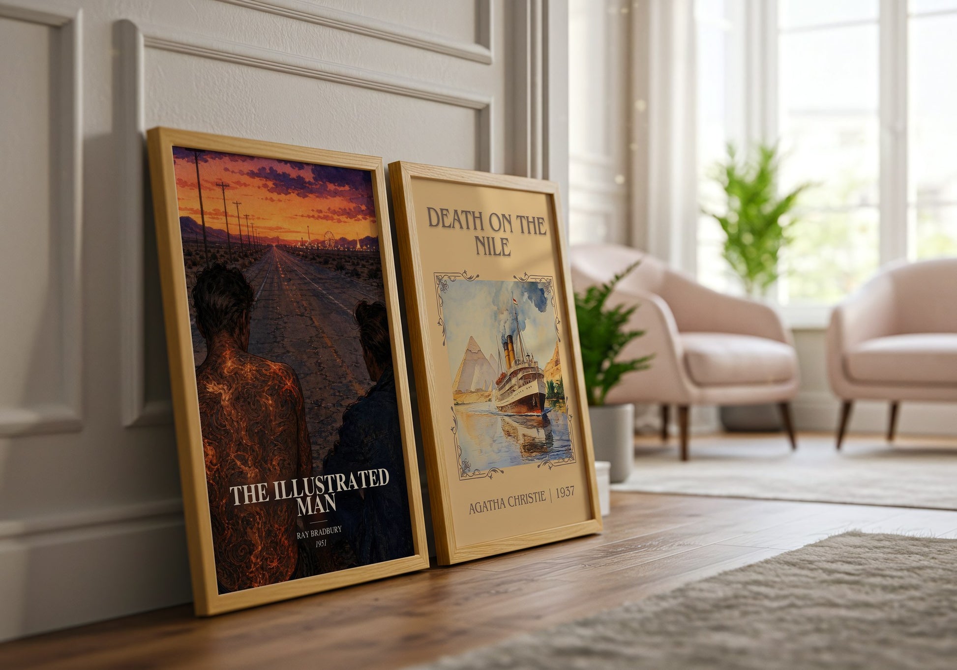 The Illustrated Man watercolour print framed by window – literary home decor