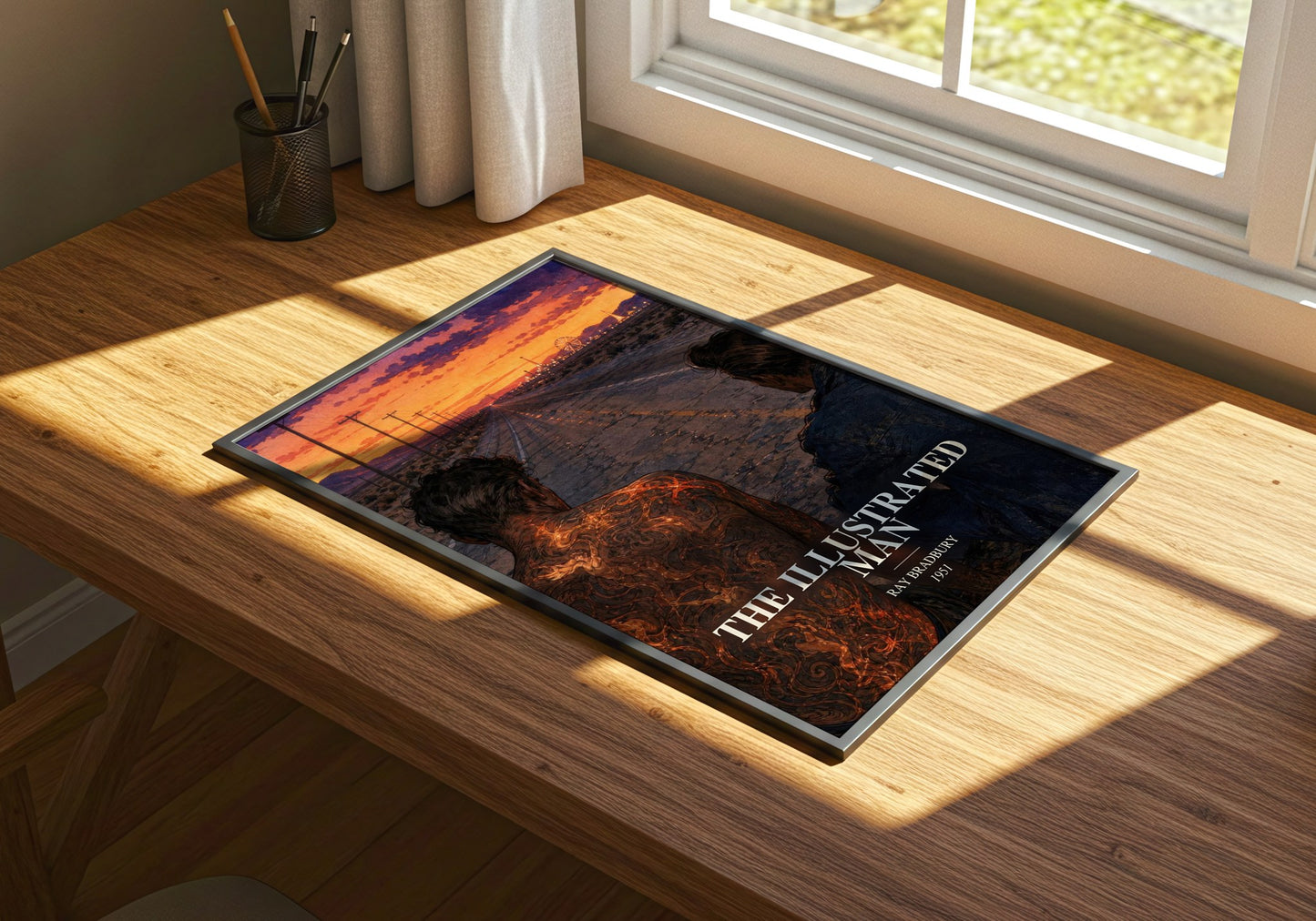 The Illustrated Man watercolour book poster framed on wall – sci fi wall art