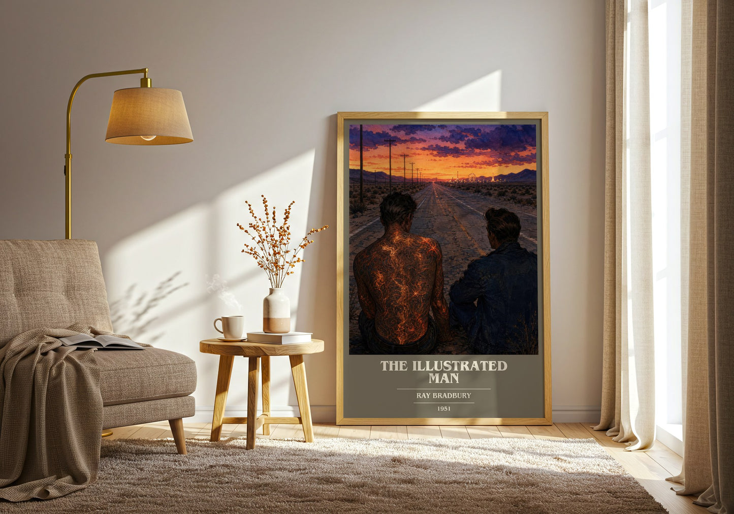 The Illustrated Man book cover print on bookshelf – Ray Bradbury fan gift