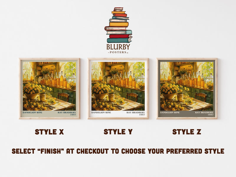Dandelion Wine literary print in frame leaning in hallway – coming of age wall art